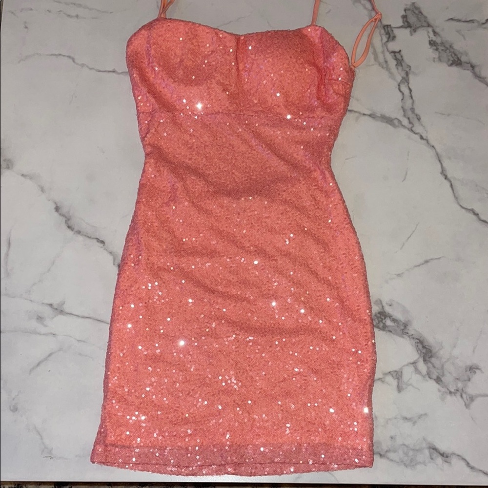 Backless Pink Sequin Mini Dress